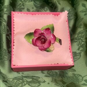 Rose Floral Pink and Green Vintage Brooch